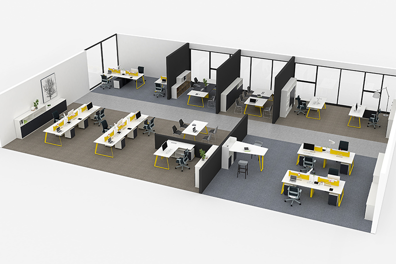 “一”字型辦公桌效果圖-歐時(shí)家具